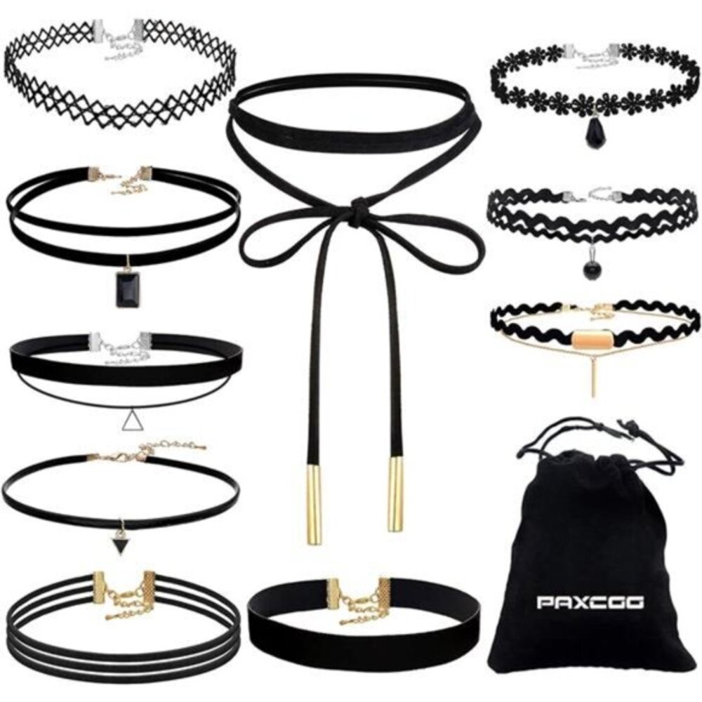 10PCS Black Velvet Choker Necklaces‎ with A Stroage Bag for Women